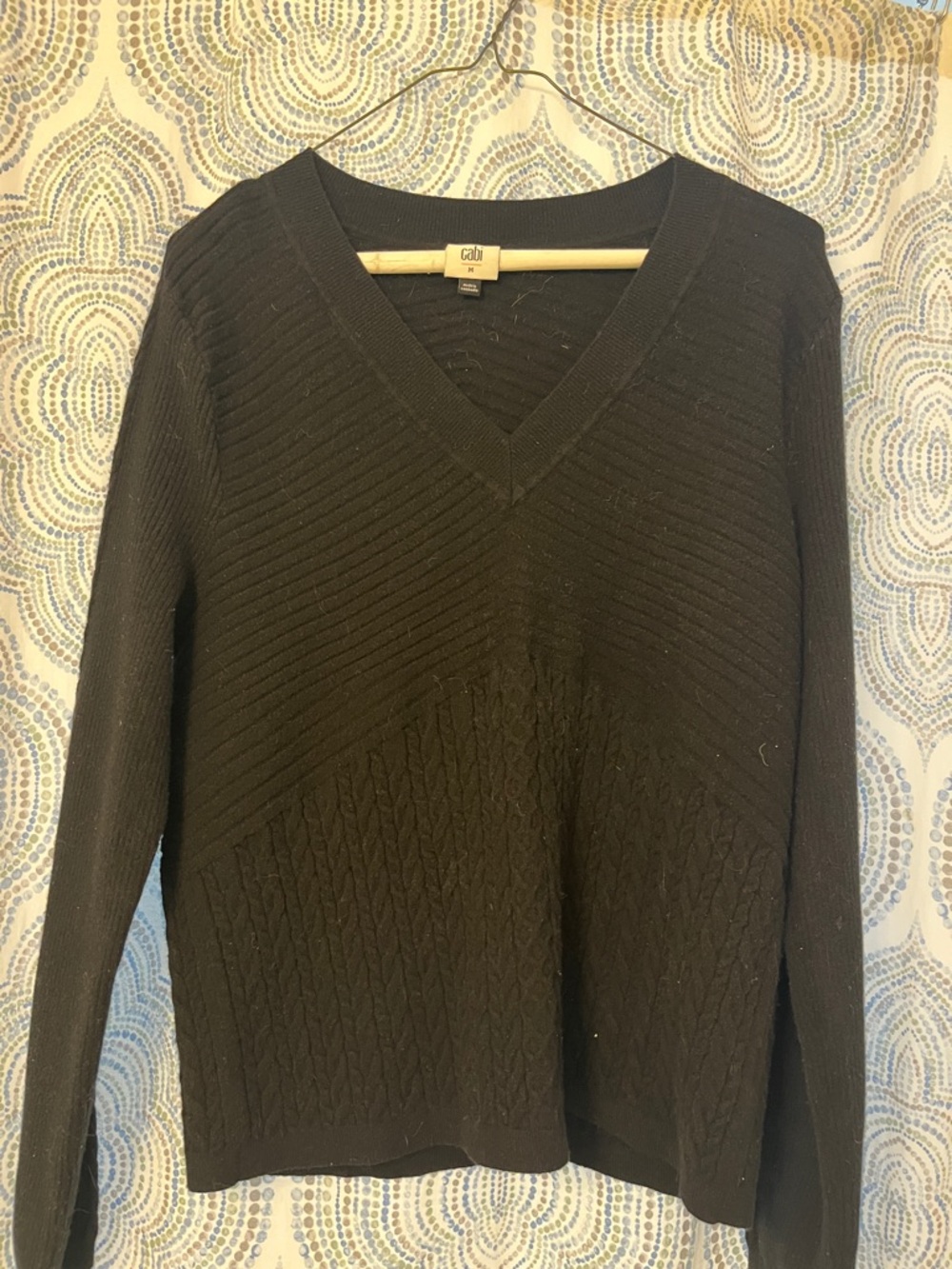 CAbi Black V-neck Ribbed Knit Sweater